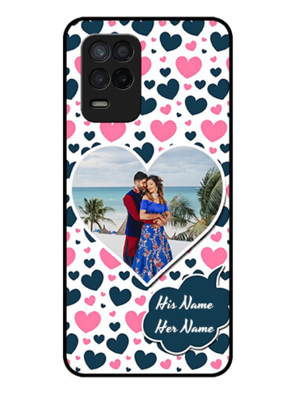 Custom Realme 8 5G Custom Glass Phone Case - Pink & Blue Heart Design