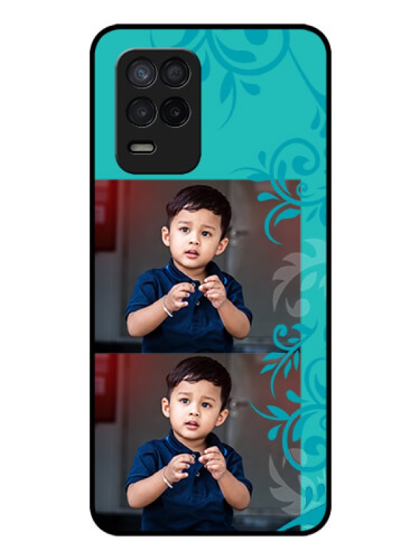 Custom Realme 8 5G Personalized Glass Phone Case - with Photo and Green Floral Design 