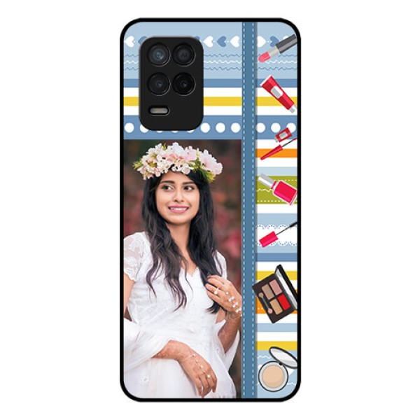 Realme 8 5G Personalized Glass Phone Case - Makeup Icons Design
