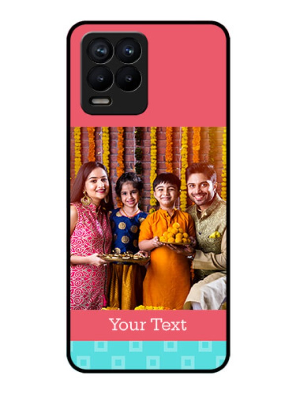 Custom Realme 8 Pro Personalized Glass Phone Case - Peach & Blue Color Design