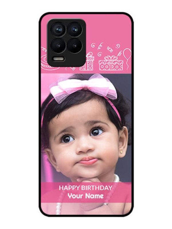 Custom Realme 8 Pro Photo Printing on Glass Case - with Birthday Line Art Design