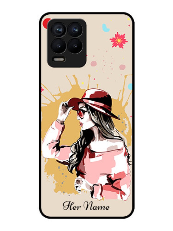 Custom Realme 8 Pro Photo Printing on Glass Case - Women with pink hat Design