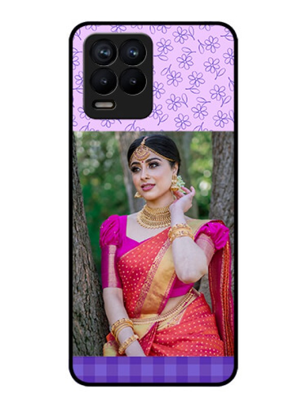 Custom Realme 8 Custom Glass Phone Case - Purple Floral Design