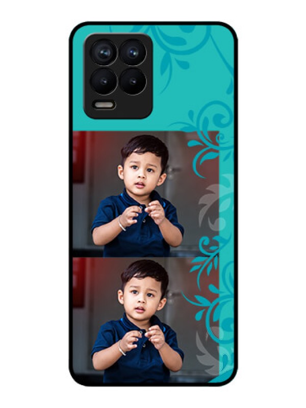 Custom Realme 8 Personalized Glass Phone Case - with Photo and Green Floral Design 