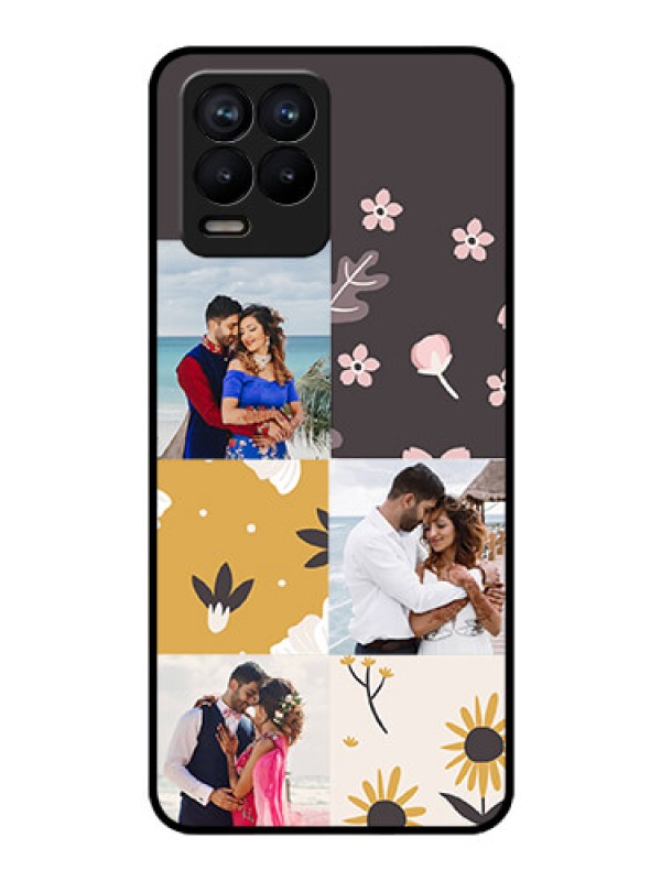 Custom Realme 8 Photo Printing on Glass Case - 3 Images with Floral Design