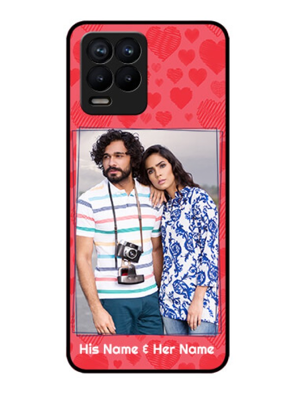 Custom Realme 8 Photo Printing on Glass Case - with Red Heart Symbols Design
