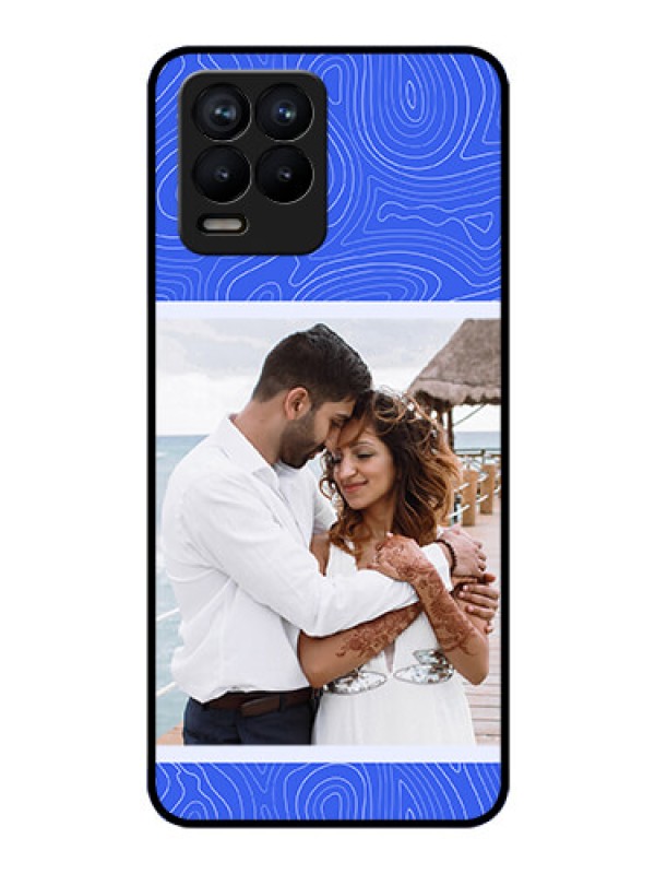 Custom Realme 8 Custom Glass Mobile Case - Curved line art with blue and white Design