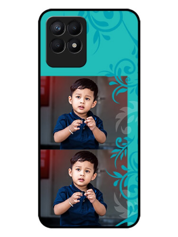 Custom Realme 8i Personalized Glass Phone Case - with Photo and Green Floral Design