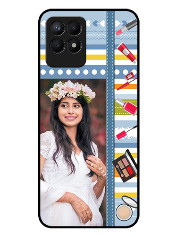Custom Realme 8i Personalized Glass Phone Case - Makeup Icons Design