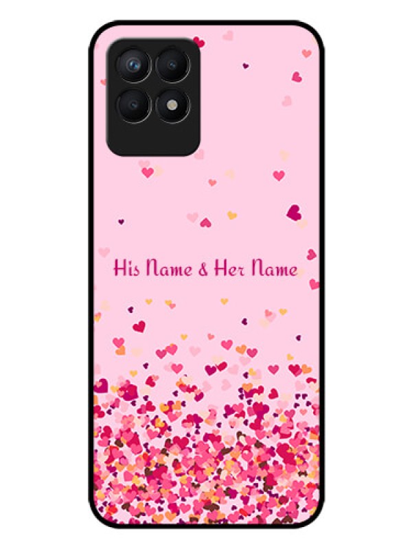 Custom Realme 8i Photo Printing on Glass Case - Floating Hearts Design