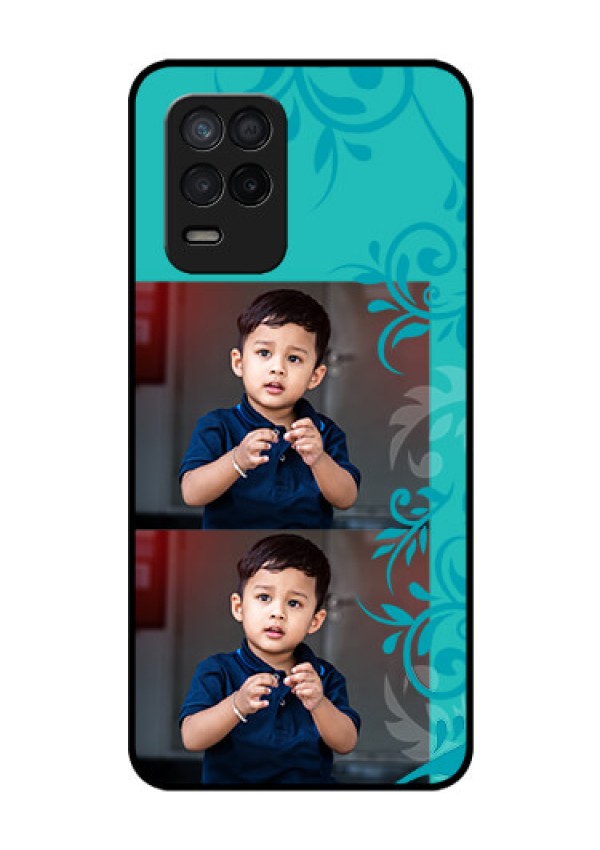 Realme 8s 5G Personalized Glass Phone Case - with Photo and Green Floral Design 