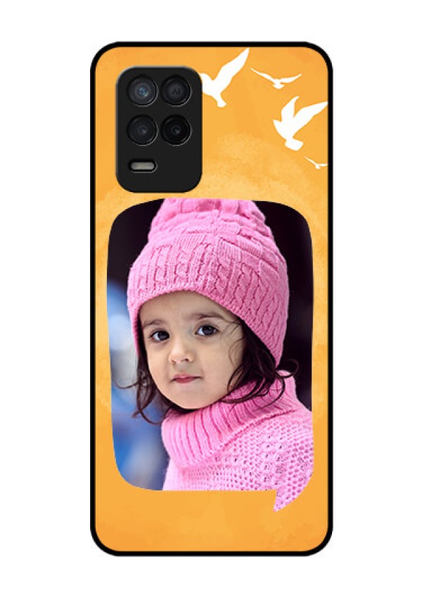 Realme 8s 5G Personalized Glass Phone Case - Water Color Design with Bird Icons