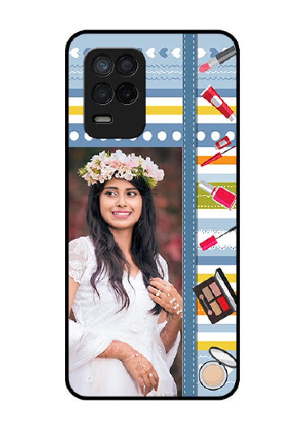 Realme 8s 5G Personalized Glass Phone Case - Makeup Icons Design