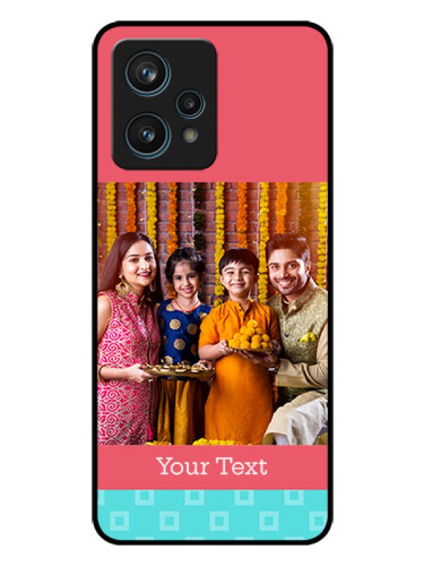 Custom Realme 9 4G Personalized Glass Phone Case - Peach & Blue Color Design