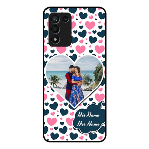 Realme 9 5G Speed Edition Custom Glass Phone Case - Pink & Blue Heart Design Realme 9 5G Speed Edition Custom Glass Phone Case - Pink & Blue Heart Design