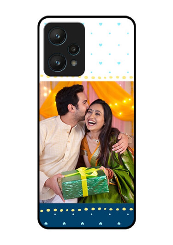 Realme 9 Pro 5G Personalized Glass Phone Case - White and Blue Abstract Design