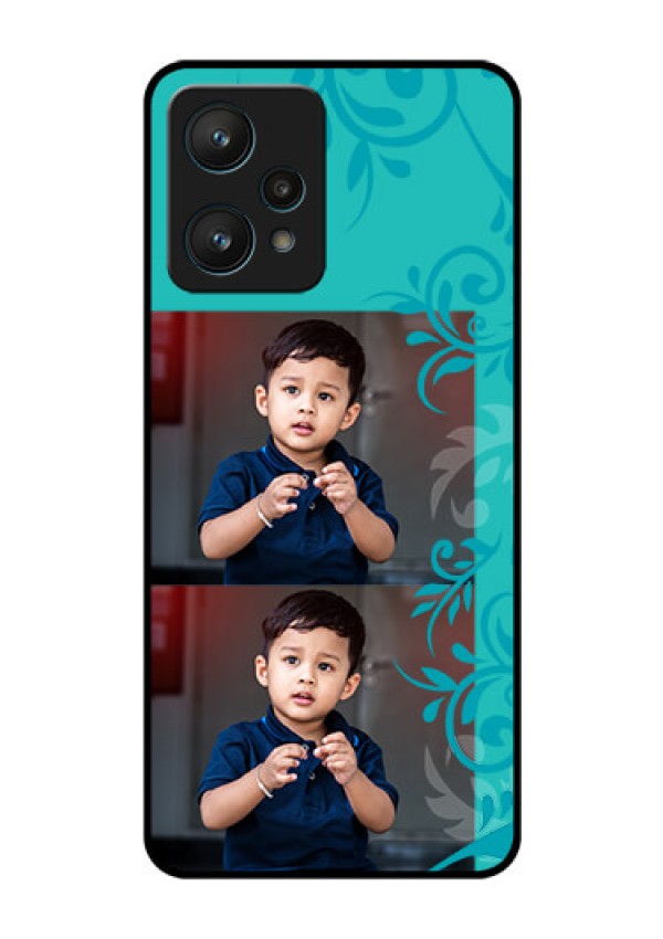 Realme 9 Pro 5G Personalized Glass Phone Case - with Photo and Green Floral Design