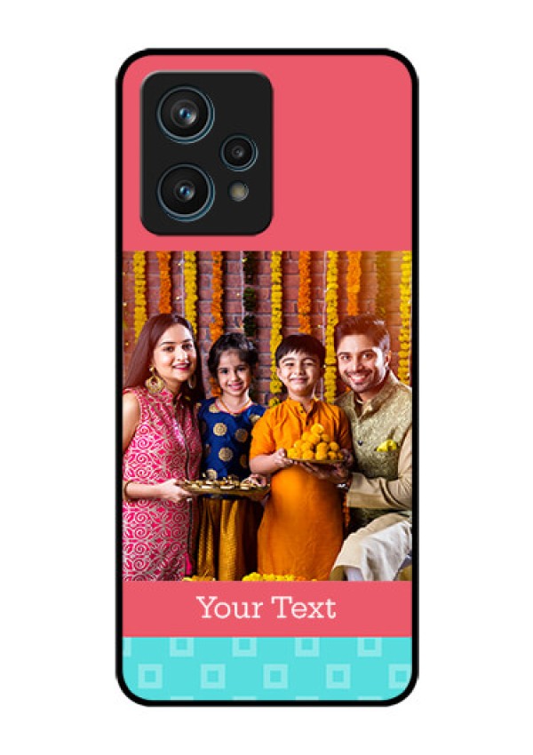 Realme 9 Pro Plus 5G Personalized Glass Phone Case - Peach & Blue Color Design
