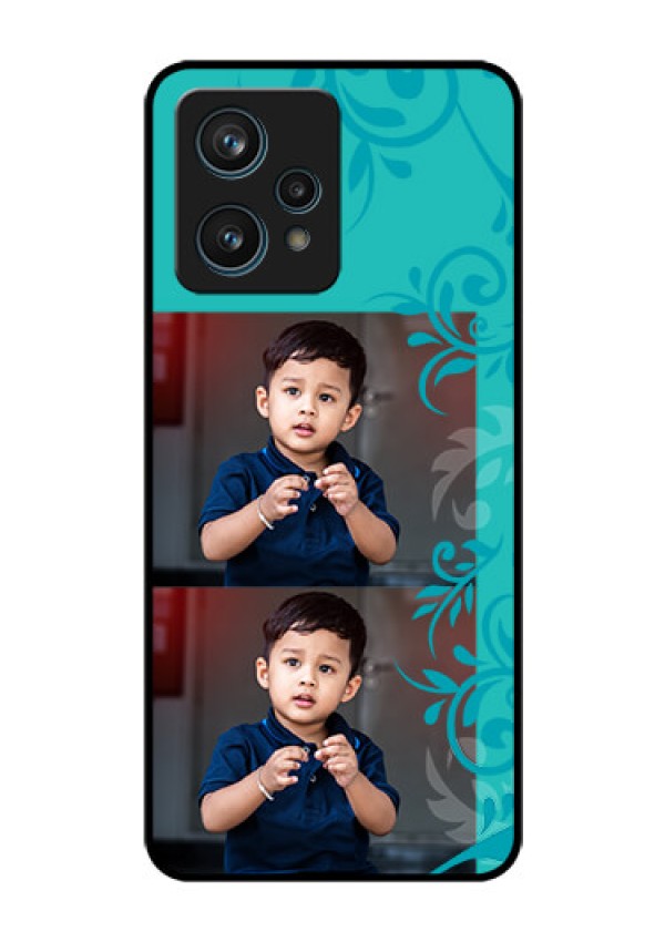 Realme 9 Pro Plus 5G Personalized Glass Phone Case - with Photo and Green Floral Design