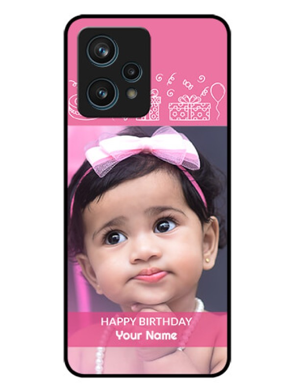 Custom Realme 9 Pro Plus 5G Photo Printing on Glass Case - with Birthday Line Art Design