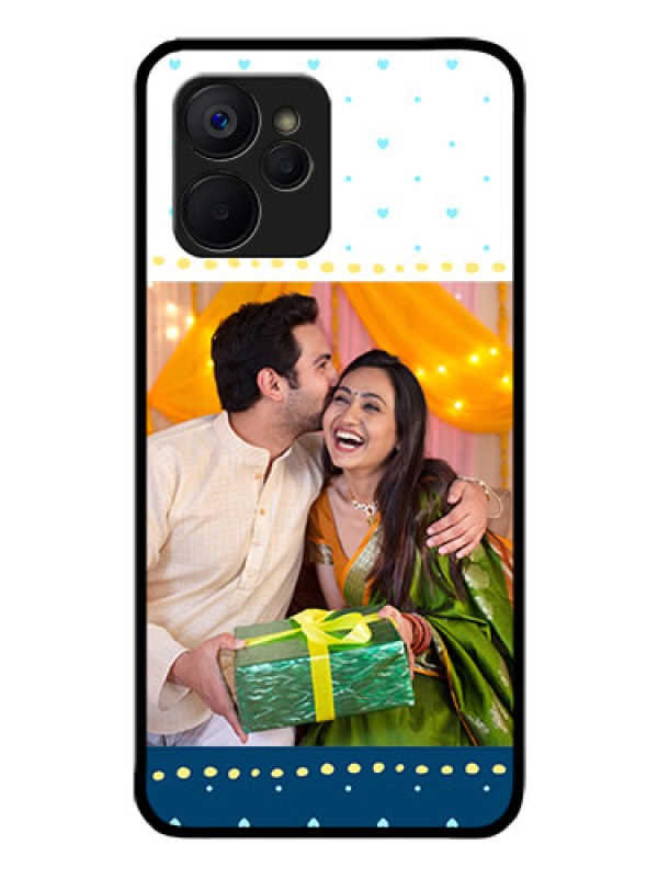 Custom Realme 9i 5G Personalized Glass Phone Case - White and Blue Abstract Design