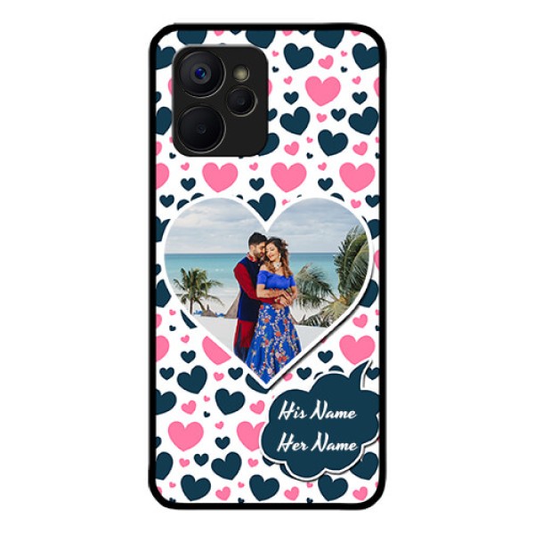 Realme 9i 5G Custom Glass Phone Case - Pink & Blue Heart Design Realme 9i 5G Custom Glass Phone Case - Pink & Blue Heart Design