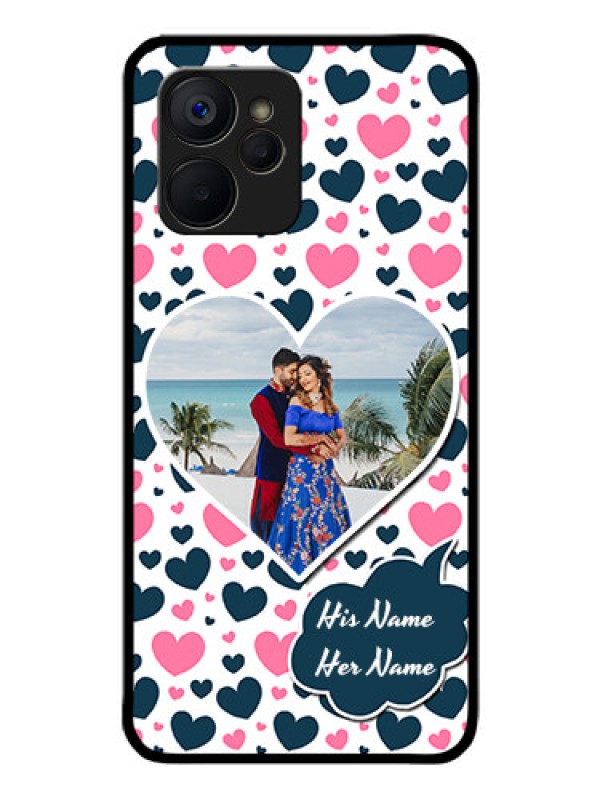 Custom Realme 9i 5G Custom Glass Phone Case - Pink & Blue Heart Design