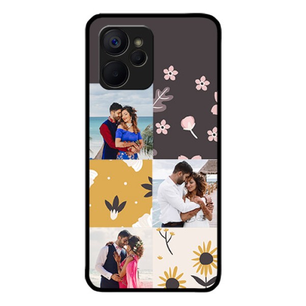 Realme 9i 5G Photo Printing on Glass Case - 3 Images with Floral Design Realme 9i 5G Photo Printing on Glass Case - 3 Images with Floral Design