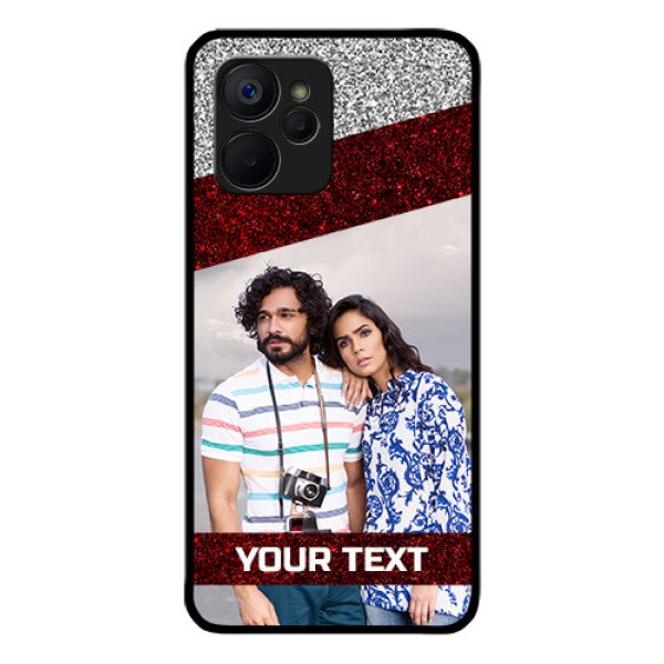 Realme 9i 5G Personalized Glass Phone Case - Image Holder with Glitter Strip Design Realme 9i 5G Personalized Glass Phone Case - Image Holder with Glitter Strip Design