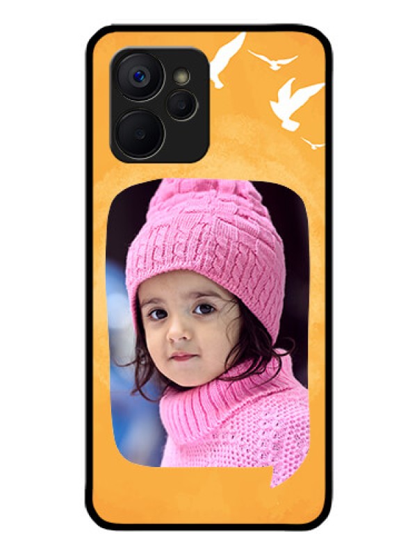 Custom Realme 9i 5G Personalized Glass Phone Case - Water Color Design with Bird Icons