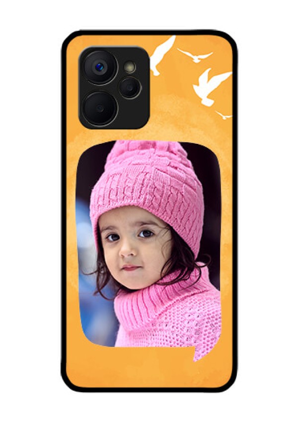 Realme 9i 5G Personalized Glass Phone Case - Water Color Design with Bird Icons