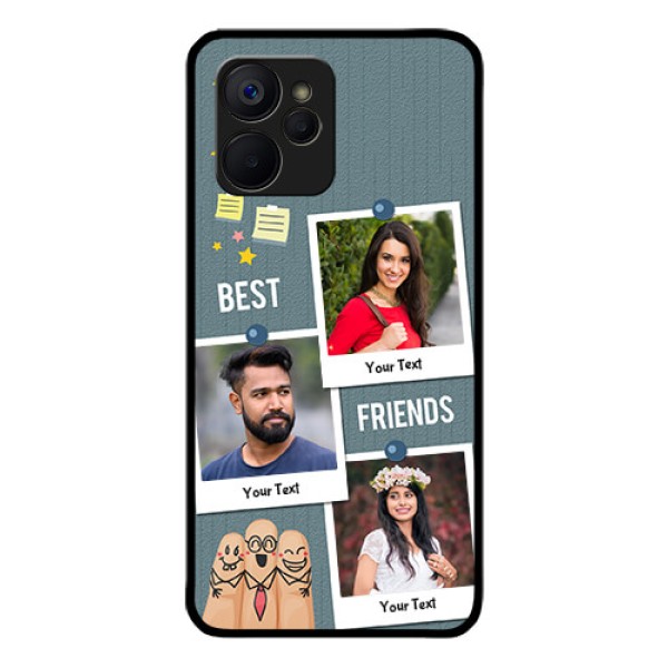 Realme 9i 5G Personalized Glass Phone Case - Sticky Frames and Friendship Design Realme 9i 5G Personalized Glass Phone Case - Sticky Frames and Friendship Design