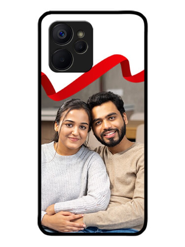 Custom Realme 9i 5G Photo Printing on Glass Case - Red Ribbon Frame Design