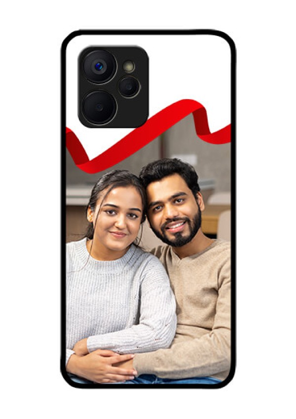 Realme 9i 5G Photo Printing on Glass Case - Red Ribbon Frame Design