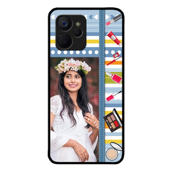 Realme 9i 5G Personalized Glass Phone Case - Makeup Icons Design