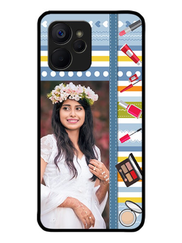 Custom Realme 9i 5G Personalized Glass Phone Case - Makeup Icons Design