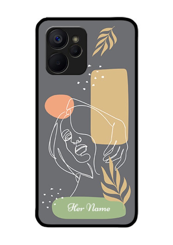 Realme 9i 5G Custom Glass Phone Case - Gazing Woman line art Design