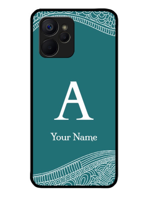 Custom Realme 9i 5G Personalized Glass Phone Case - line art pattern with custom name Design