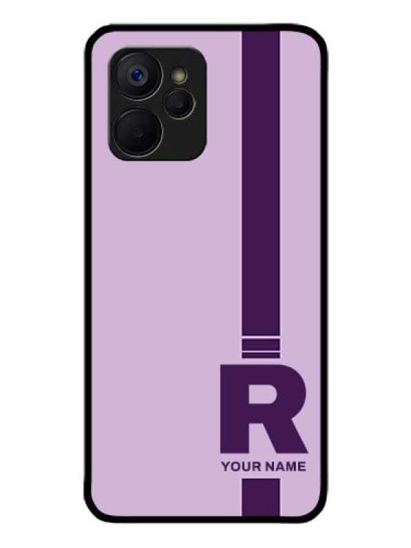 Custom Realme 9i 5G Photo Printing on Glass Case - Simple dual tone stripe with name Design