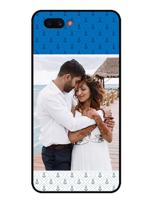 Custom Realme C1 2019 Photo Printing on Glass Case  - Blue Anchors Design