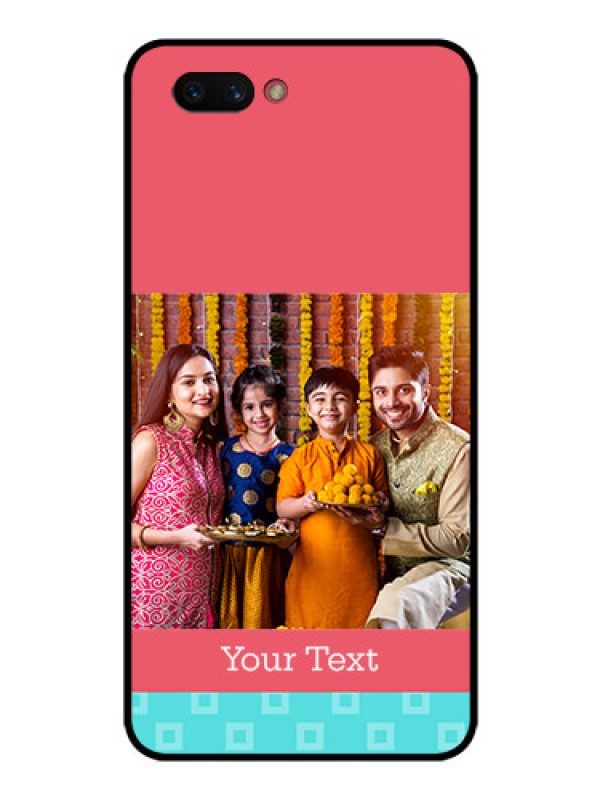 Custom Realme C1 2019 Personalized Glass Phone Case  - Peach & Blue Color Design