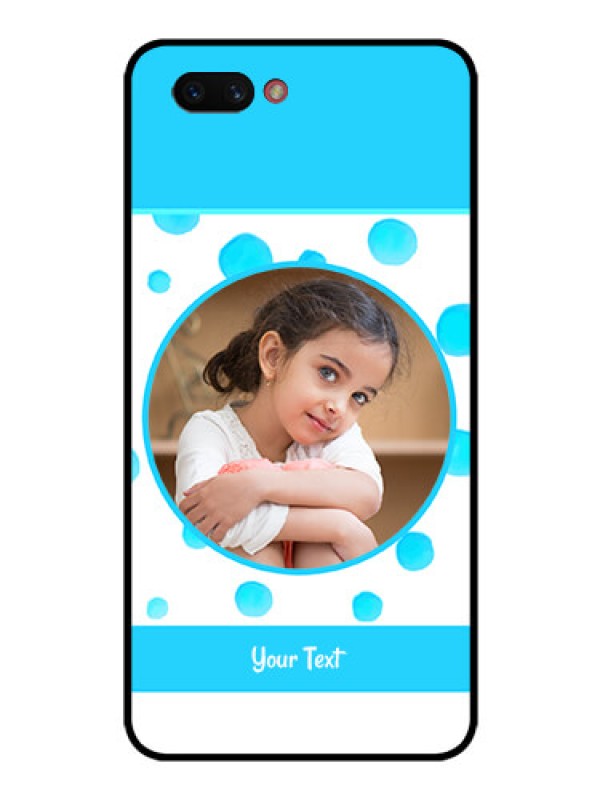 Custom Realme C1 2019 Photo Printing on Glass Case  - Blue Bubbles Pattern Design