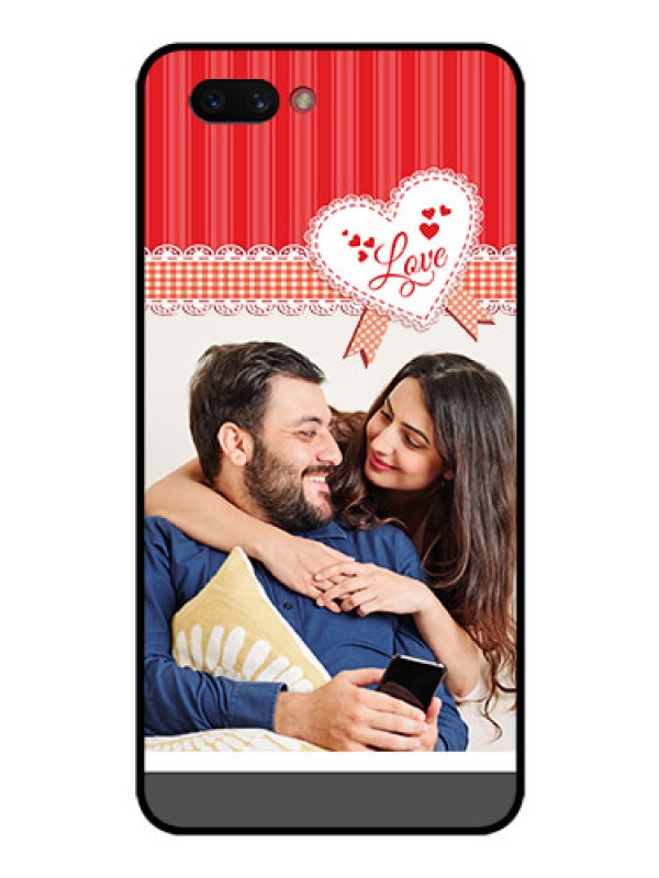 Custom Realme C1 2019 Custom Glass Mobile Case  - Red Love Pattern Design