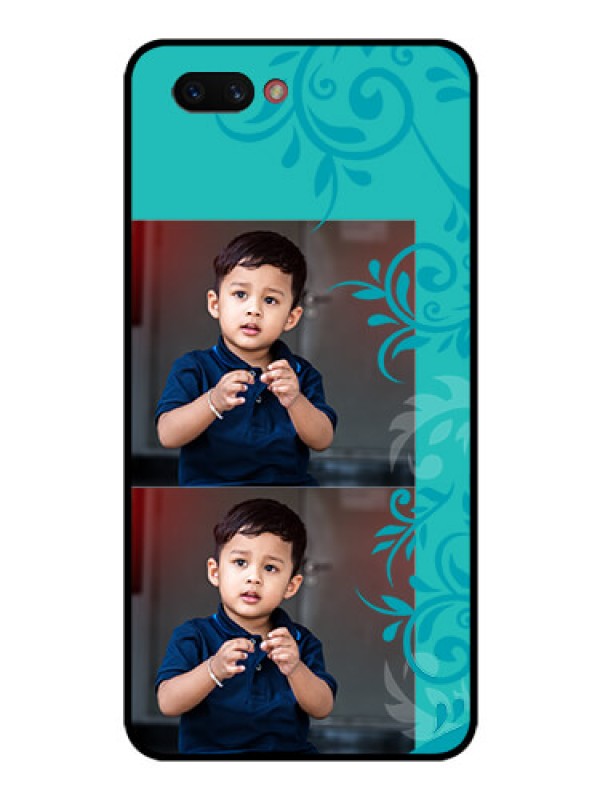 Custom Realme C1 2019 Personalized Glass Phone Case  - with Photo and Green Floral Design 