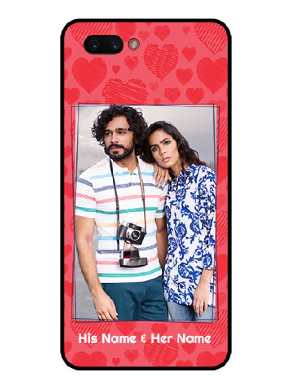 Custom Realme C1 2019 Photo Printing on Glass Case  - with Red Heart Symbols Design