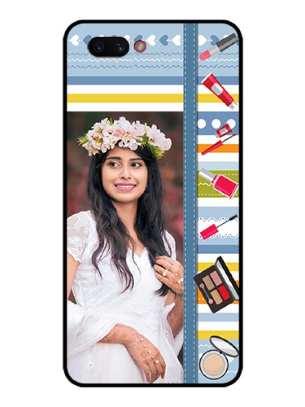 Custom Realme C1 2019 Personalized Glass Phone Case  - Makeup Icons Design