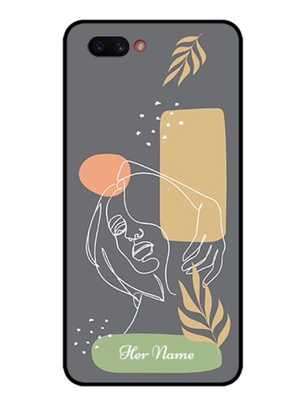 Custom Realme C1 2019 Custom Glass Phone Case - Gazing Woman line art Design