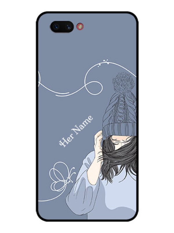 Custom Realme C1 2019 Custom Glass Mobile Case - Girl in winter outfit Design
