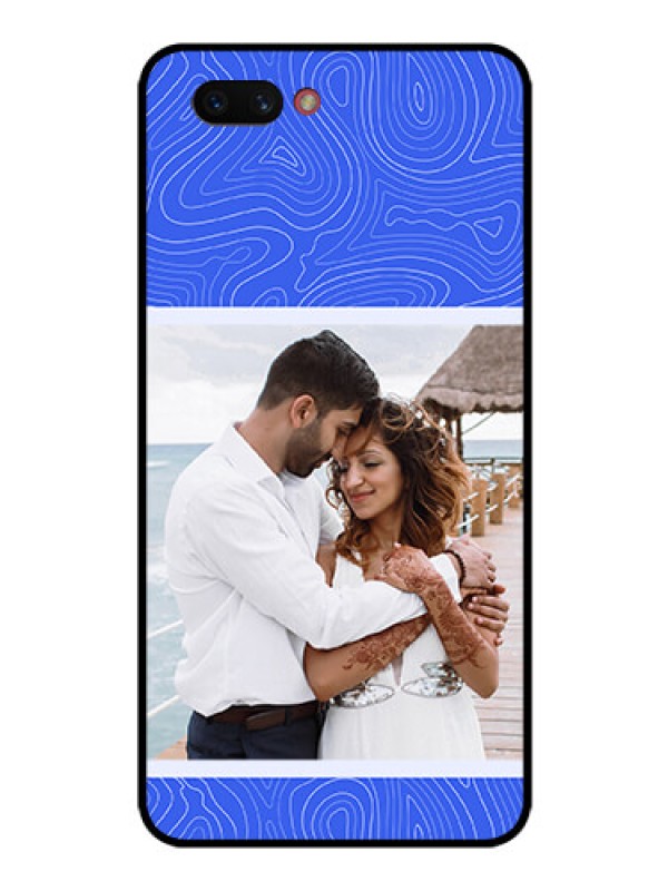 Custom Realme C1 2019 Custom Glass Mobile Case - Curved line art with blue and white Design