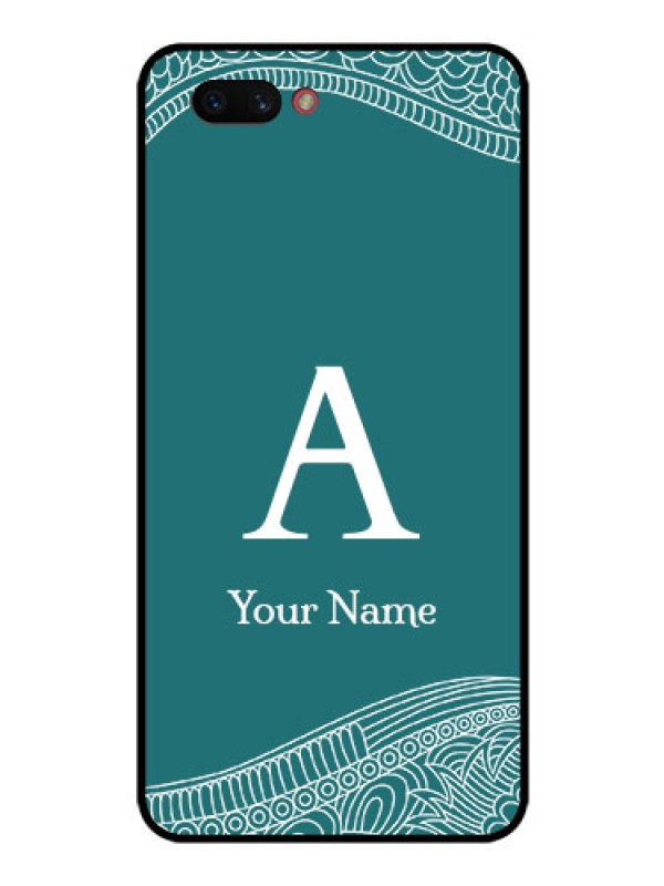 Custom Realme C1 2019 Personalized Glass Phone Case - line art pattern with custom name Design